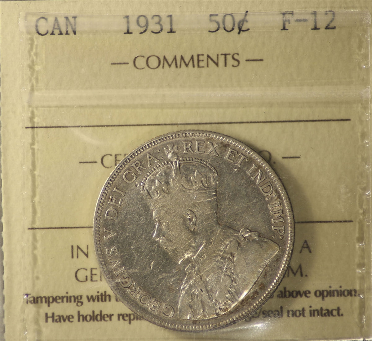 1931 Canada 50-cents ICCS Certified F12
