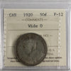 1920 Wide O Canada 50-cents ICCS Certified F12