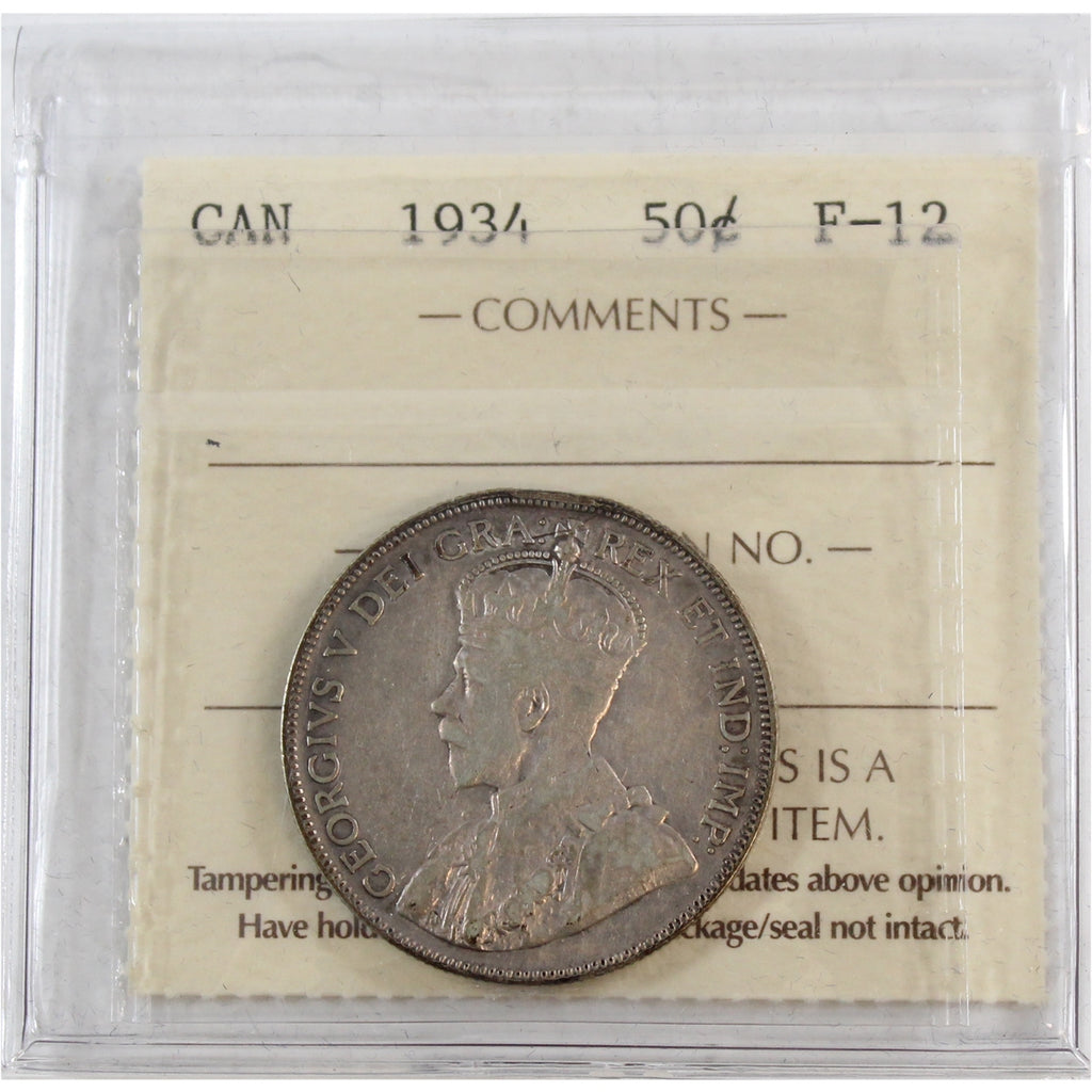 1934 Canada 50-cents ICCS Certified F12