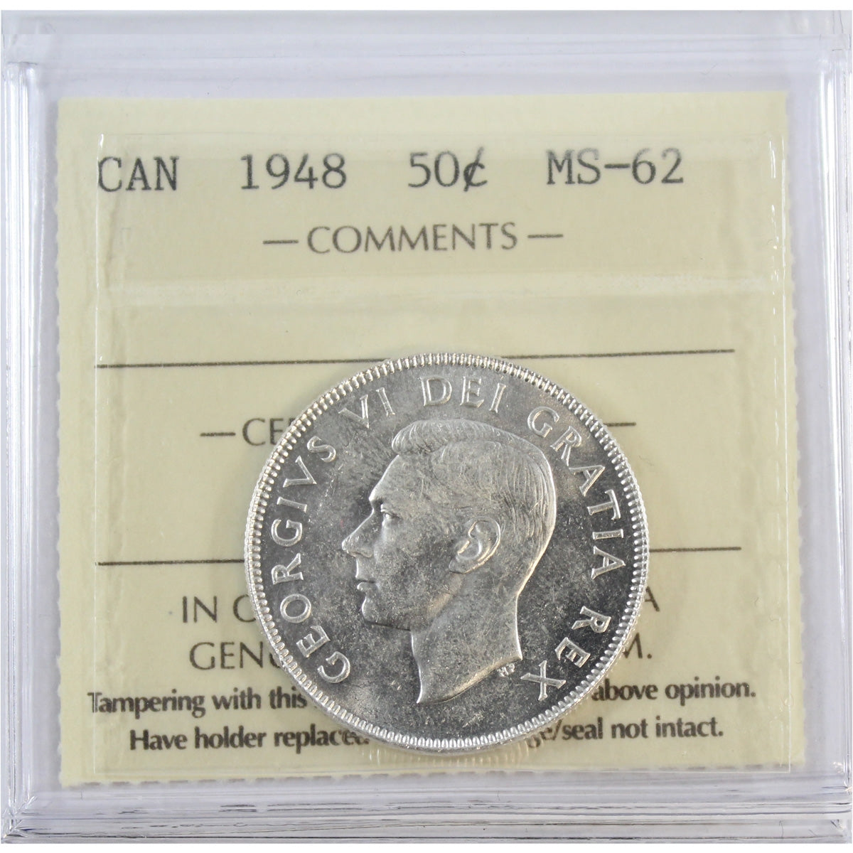 1948 Canada 50-cents ICCS Certified MS62