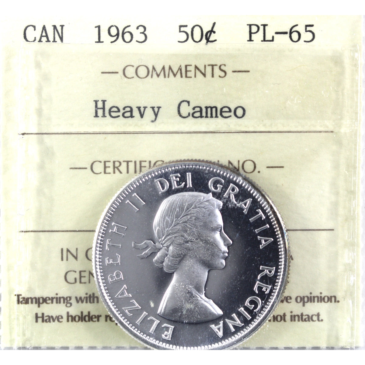 1963 Canada 50-cents ICCS Certified PL65 Heavy Cameo