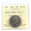 1982 Large Beads, Type 1 Canada 50-cents ICCS Certified MS64
