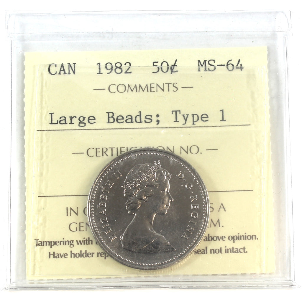 1982 Large Beads, Type 1 Canada 50-cents ICCS Certified MS64