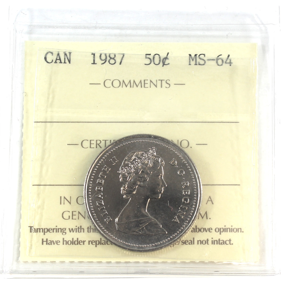 1987 Canada 50-cents ICCS Certified MS64