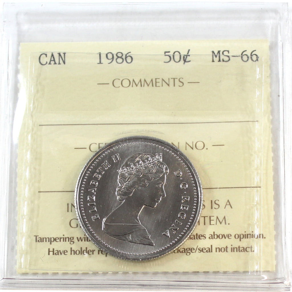 1986 Canada 50-cents ICCS Certified MS66