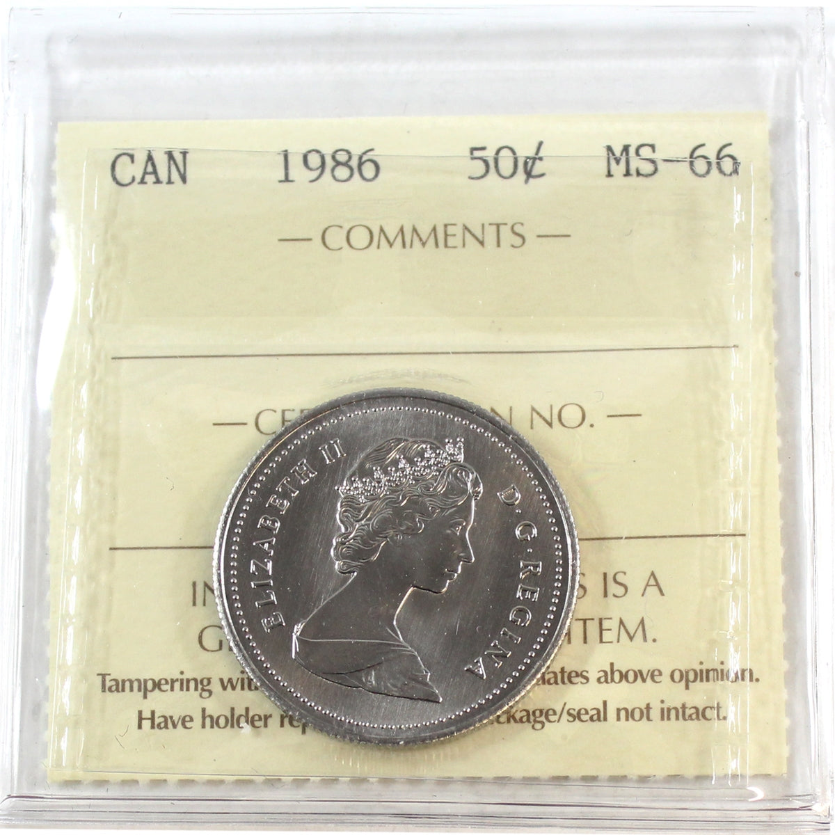 1986 Canada 50-cents ICCS Certified MS66