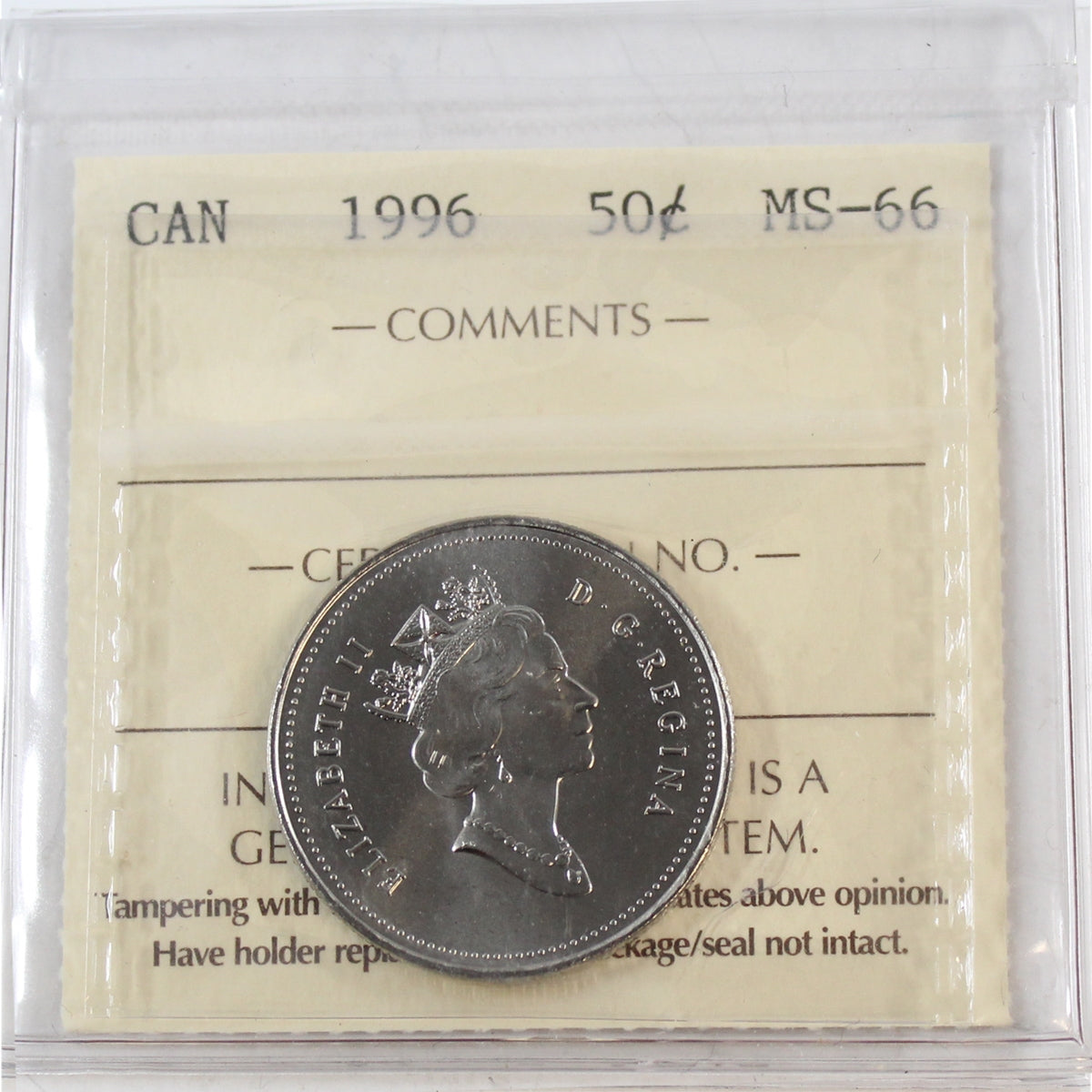 1996 Canada 50-cents ICCS Certified MS66