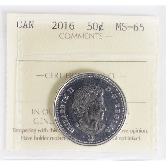 2016 Canada 50-cents ICCS Certified MS65