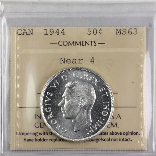 1944 Near 4 Canada 50-cents ICCS Certified MS63