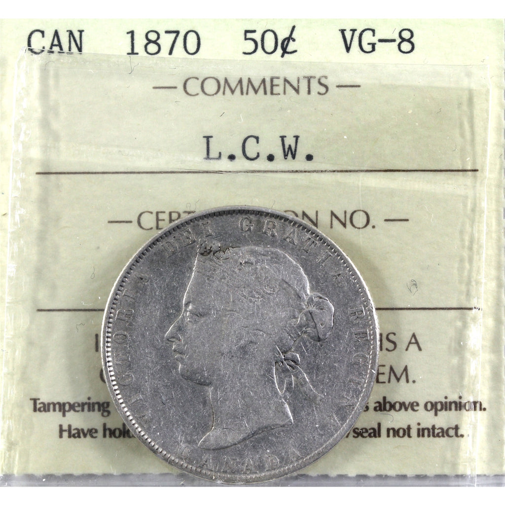 1870 LCW Canada 50-cents ICCS Certified VG8