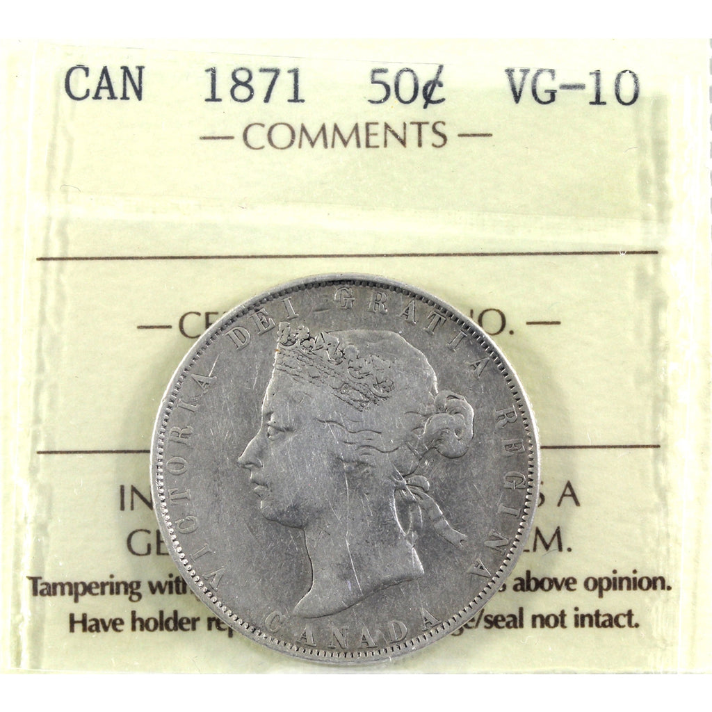 1871 Canada 50-cents ICCS Certified VG10