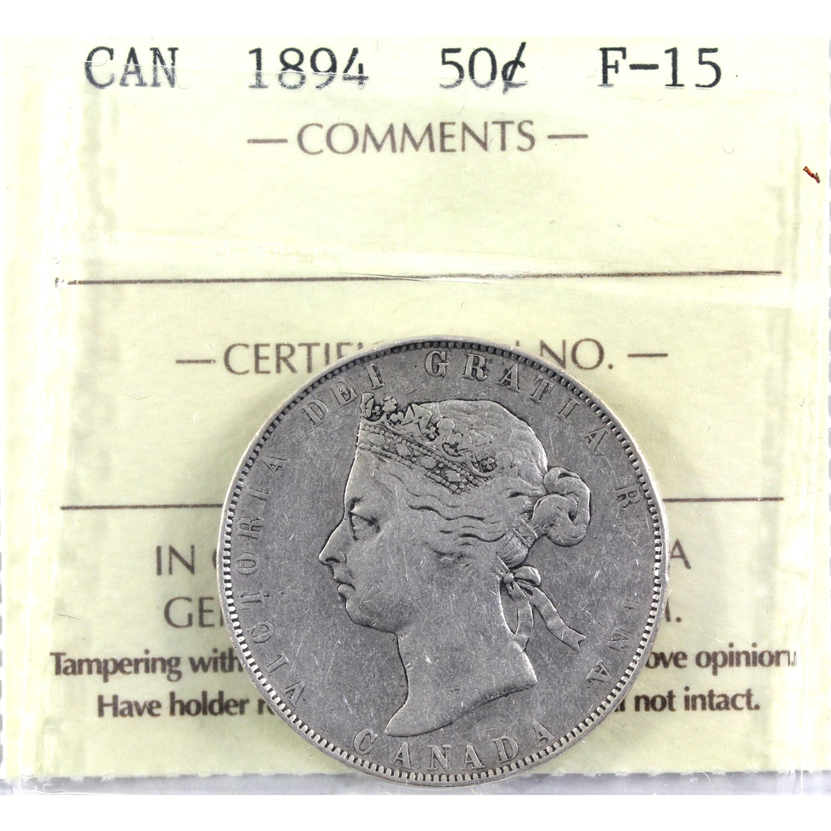 1894 Canada 50-cents ICCS Certified F15