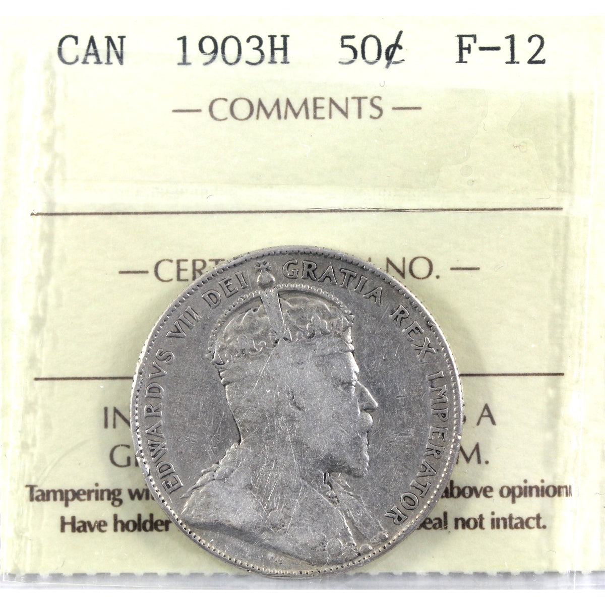 1903H Canada 50-cents ICCS Certified F12