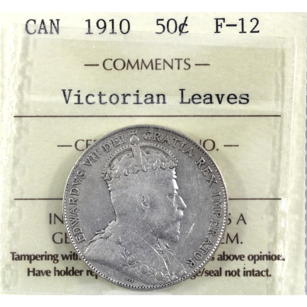 1910 Victorian Leaves Canada 50-cents ICCS Certified F12