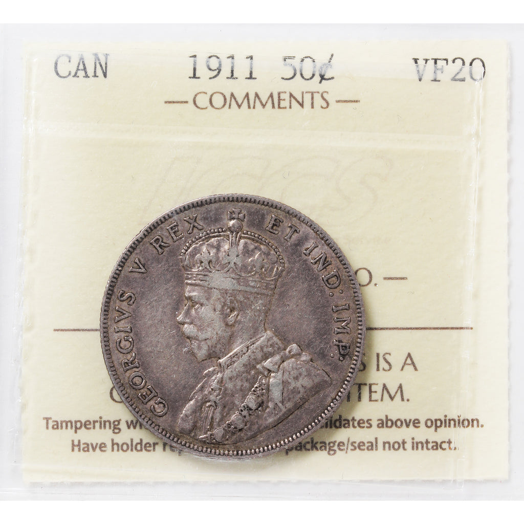 1911 Canada 50-cents ICCS Certified VF20