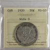 1920 Wide O Canada 50-cents ICCS Certified VG10