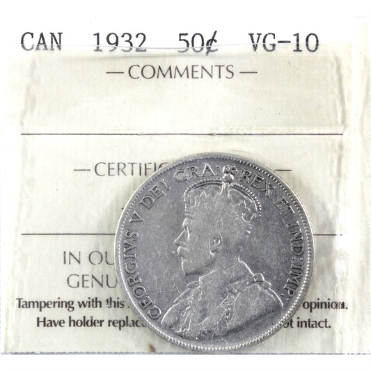1932 Canada 50-cents ICCS Certified VG10