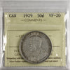 1929 Canada 50-cents ICCS Certified VF20
