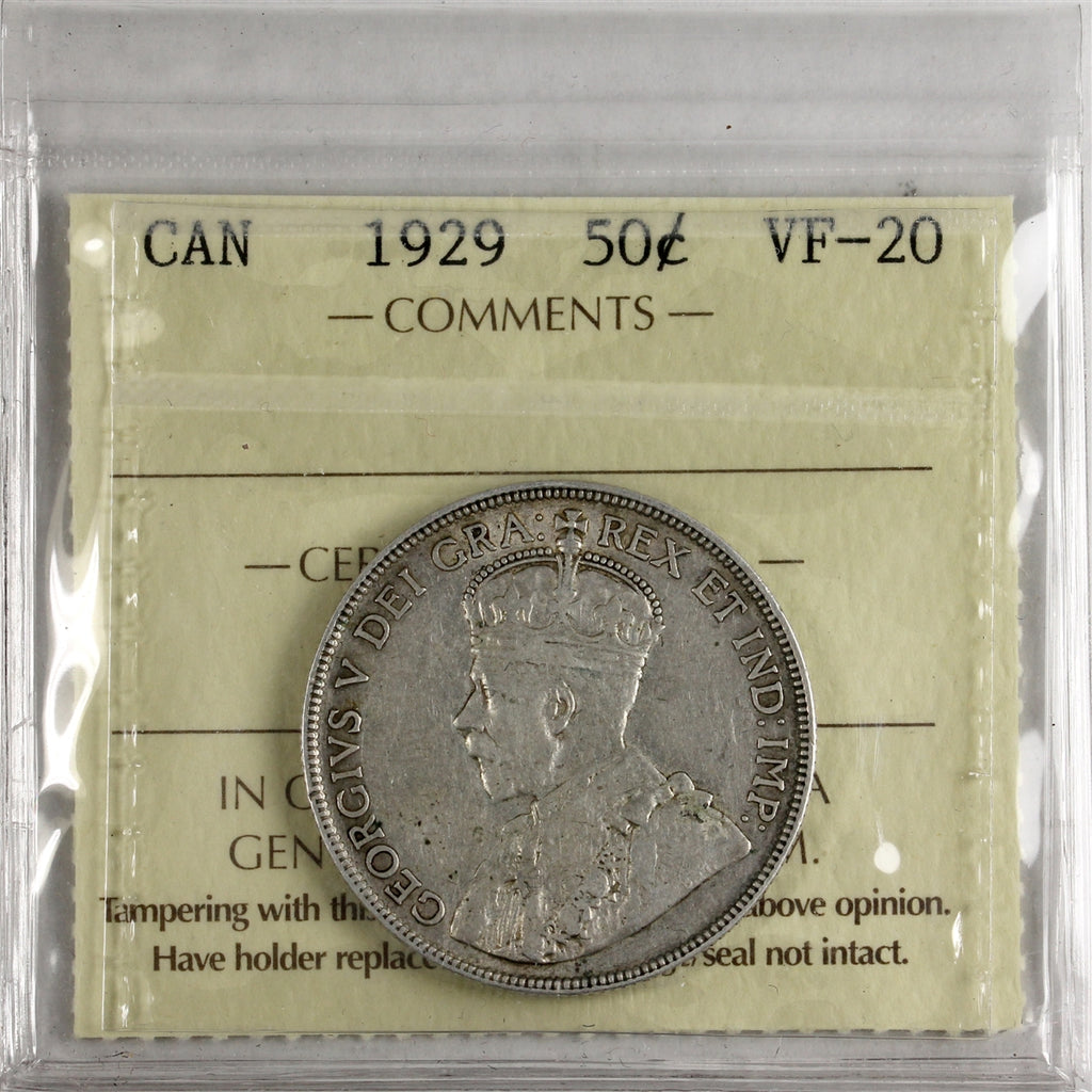 1929 Canada 50-cents ICCS Certified VF20