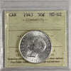 1943 Canada 50-cents ICCS Certified MS62