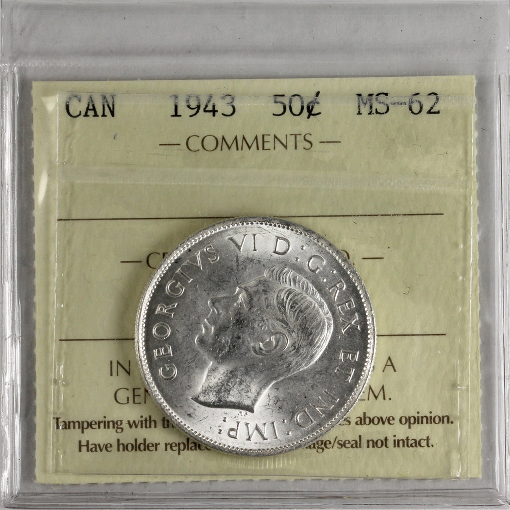 1943 Canada 50-cents ICCS Certified MS62