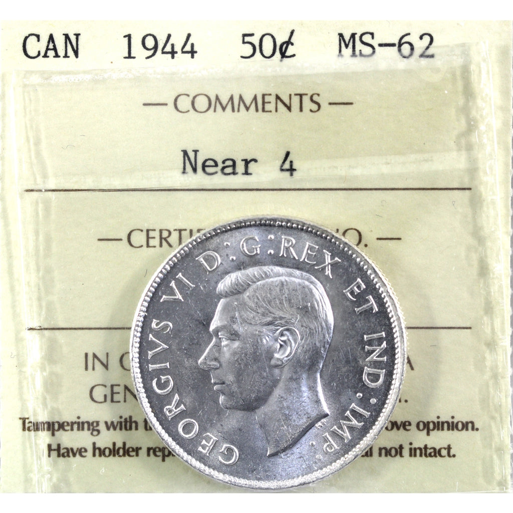 1944 Near 4 Canada 50-cents ICCS Certified MS62