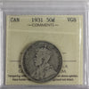 1931 Canada 50-cents ICCS Certified VG8