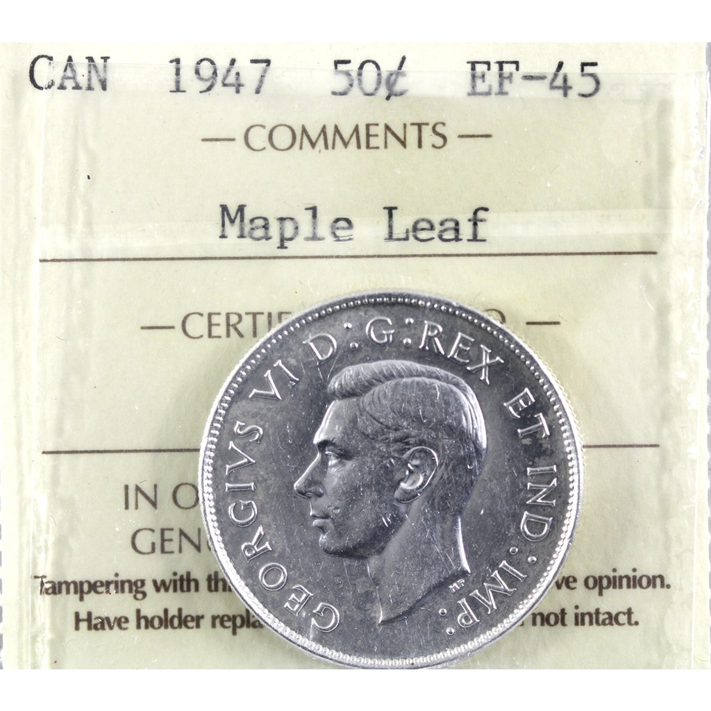 1947 Maple Leaf Canada 50-cents ICCS Certified EF45
