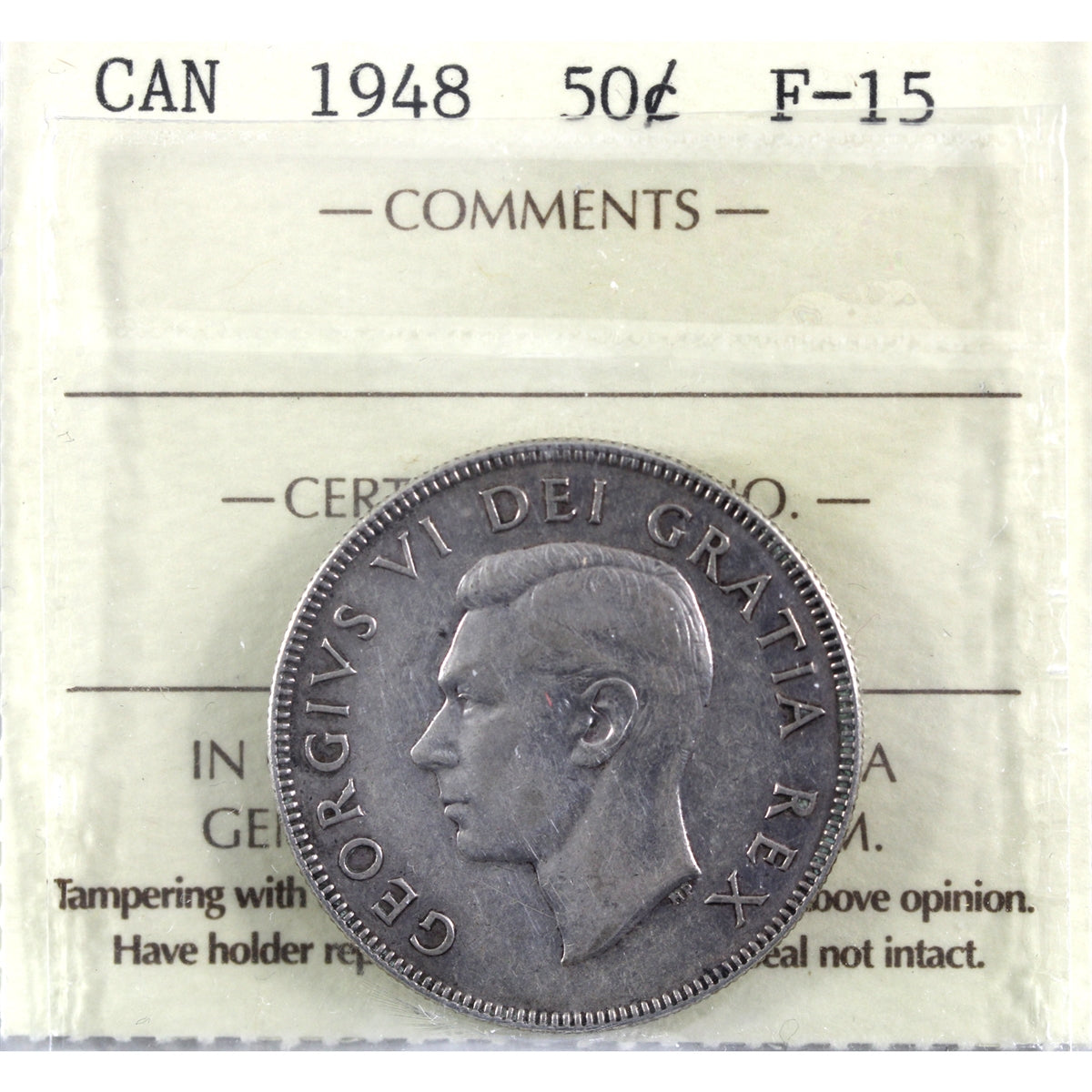 1948 Canada 50-cents ICCS Certified F15