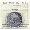 1950 Design Canada 50-cents ICCS Certified MS64