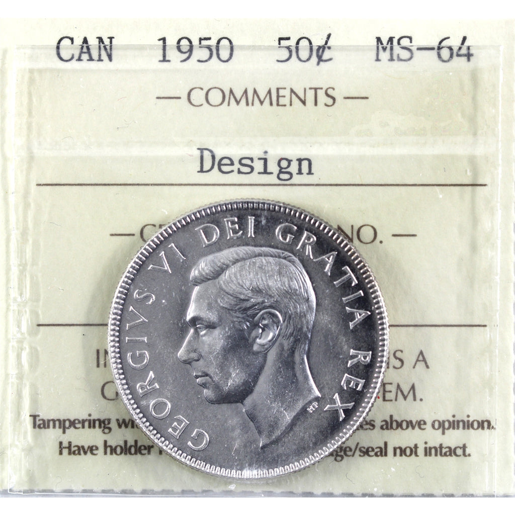 1950 Design Canada 50-cents ICCS Certified MS64