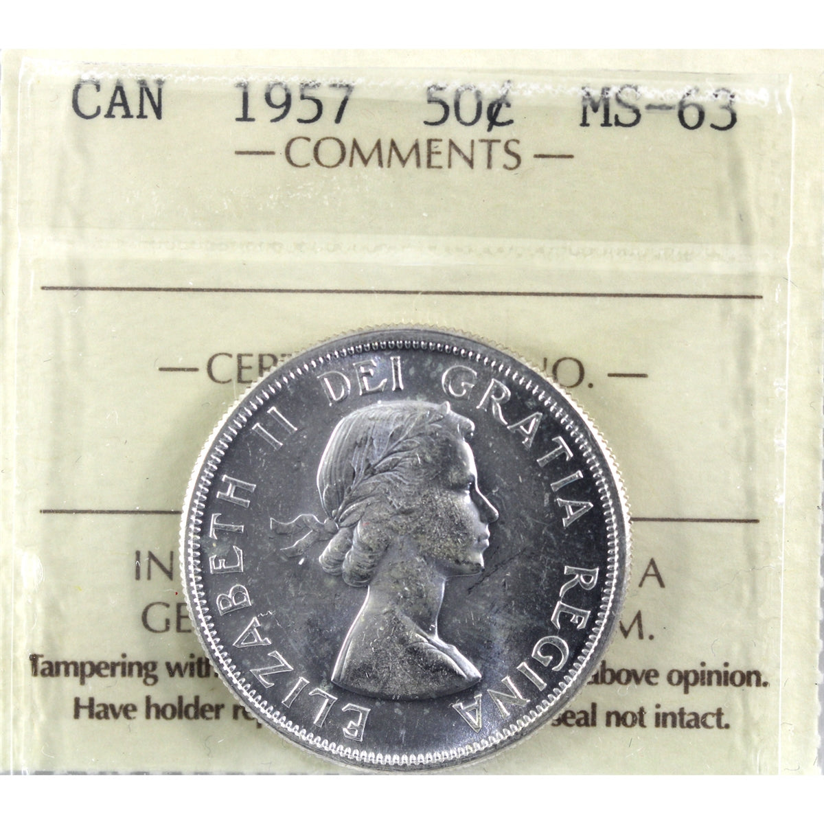 1957 Canada 50-cents ICCS Certified MS63