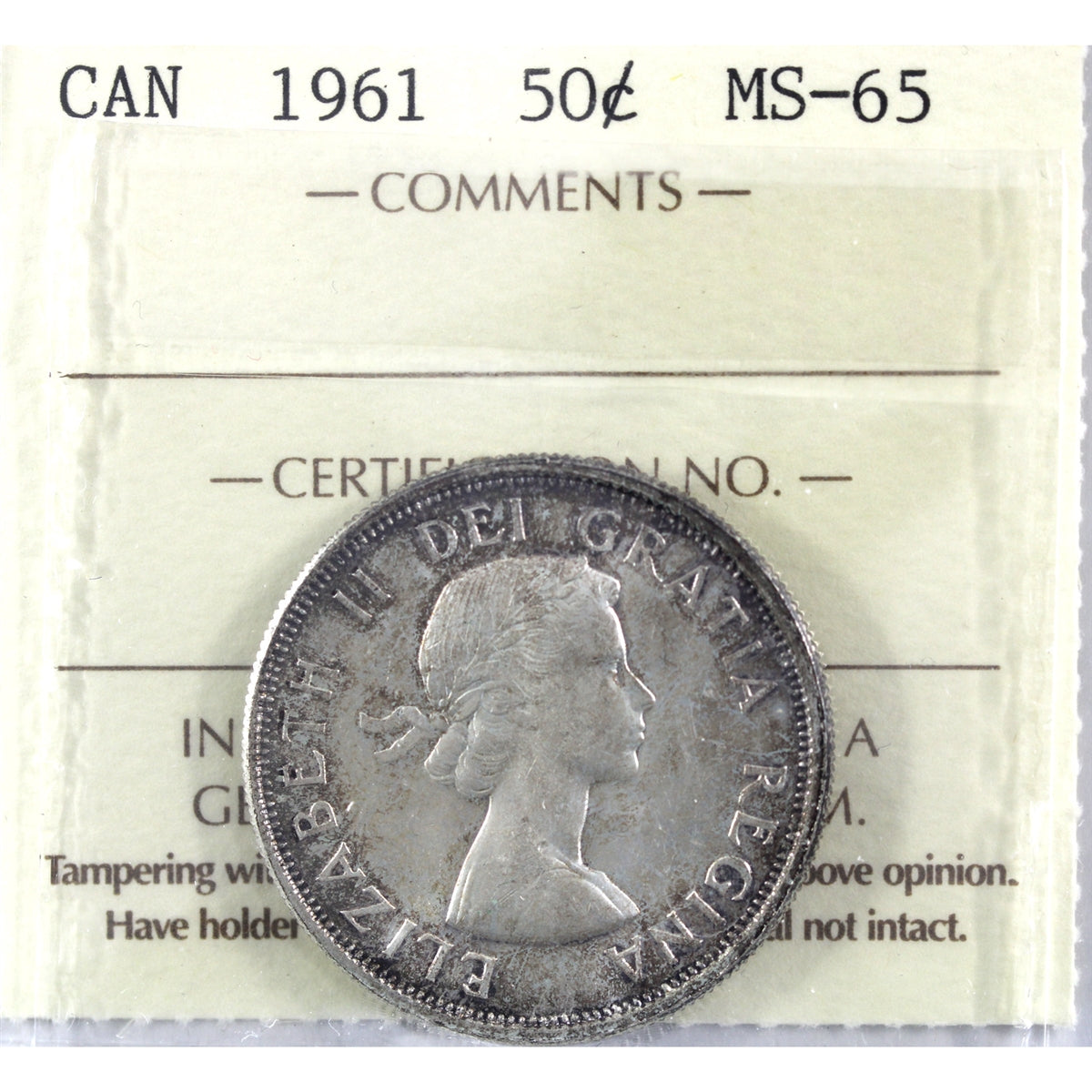 1961 Canada 50-cents ICCS Certified MS65