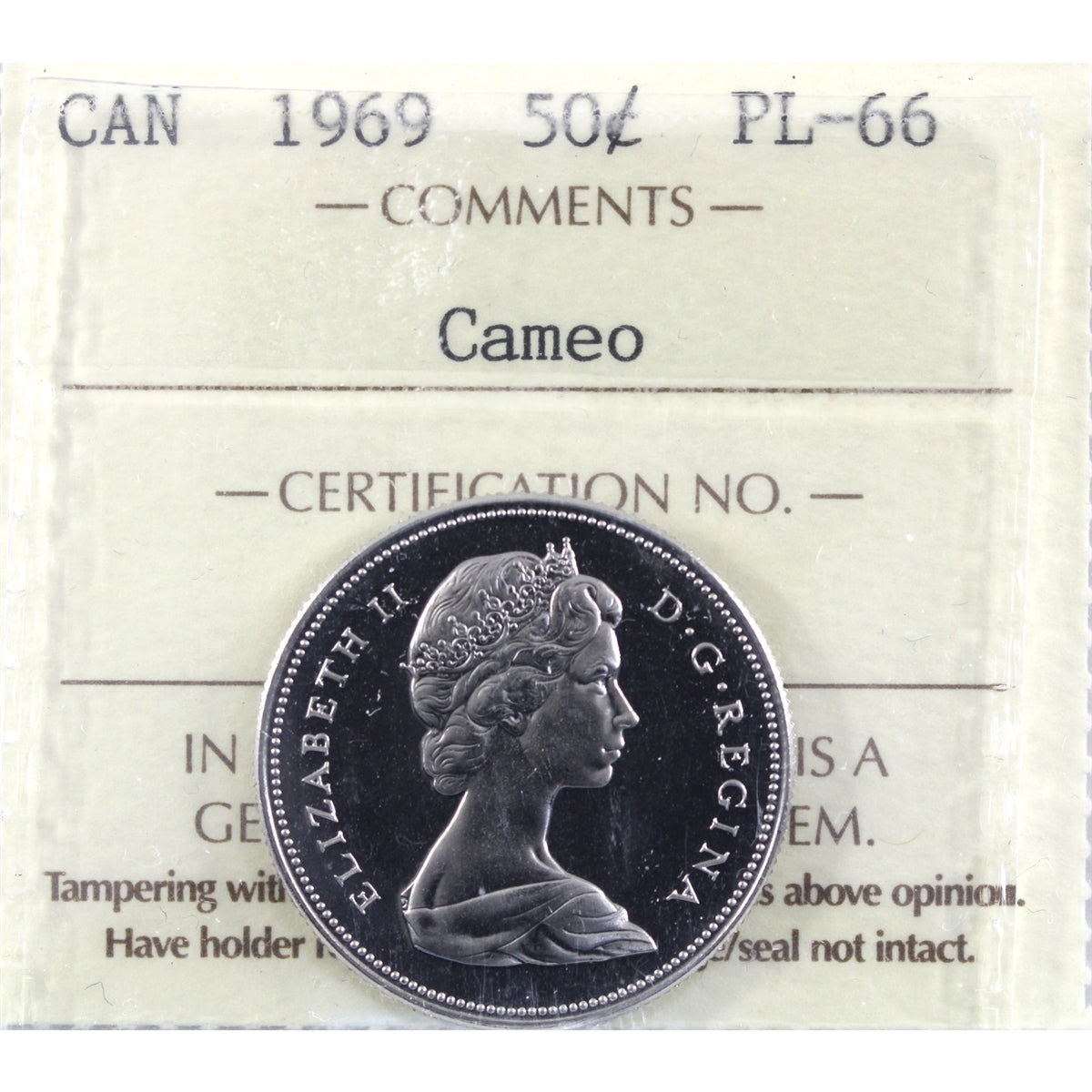 1969 Canada 50-cents ICCS Certified PL66 Cameo
