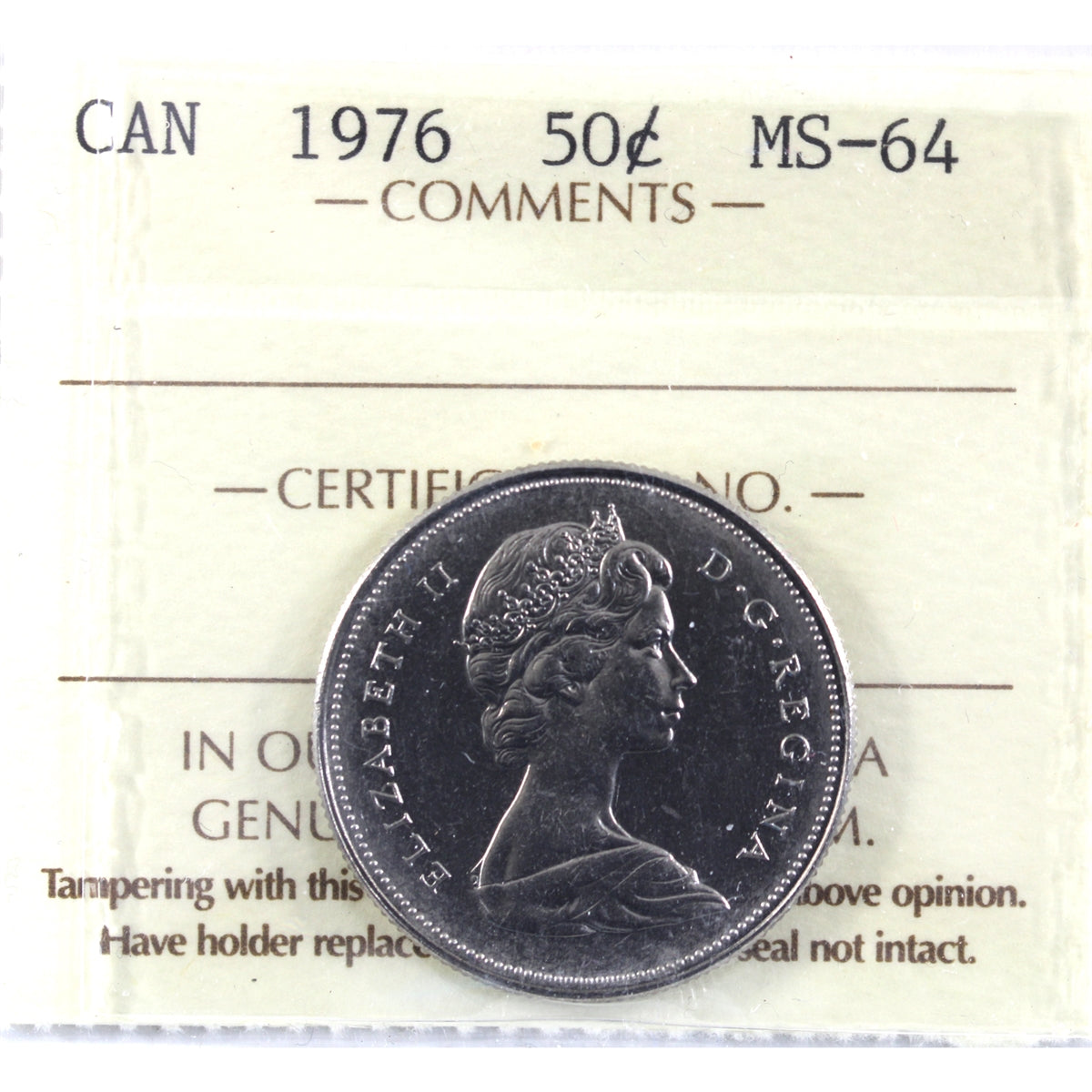1976 Canada 50-cents ICCS Certified MS64