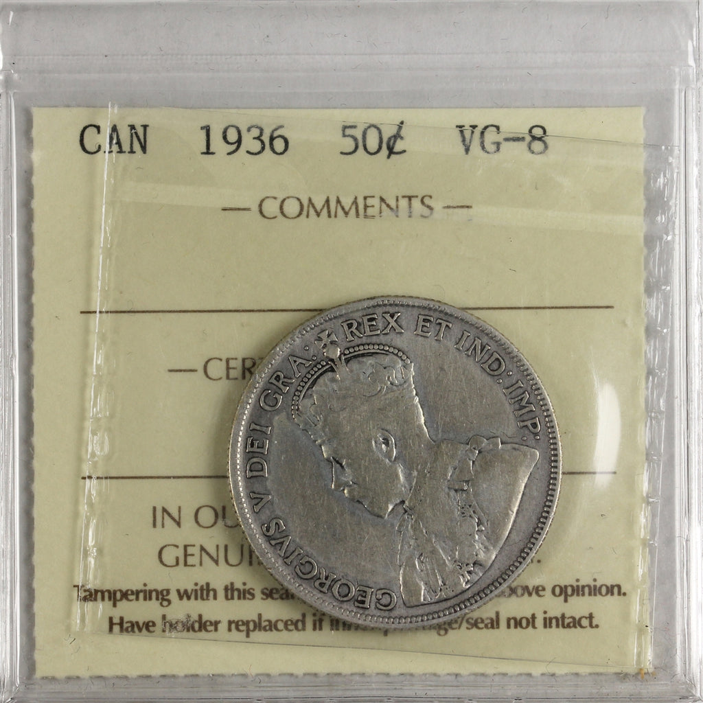 1936 Canada 50-cents ICCS Certified VG8