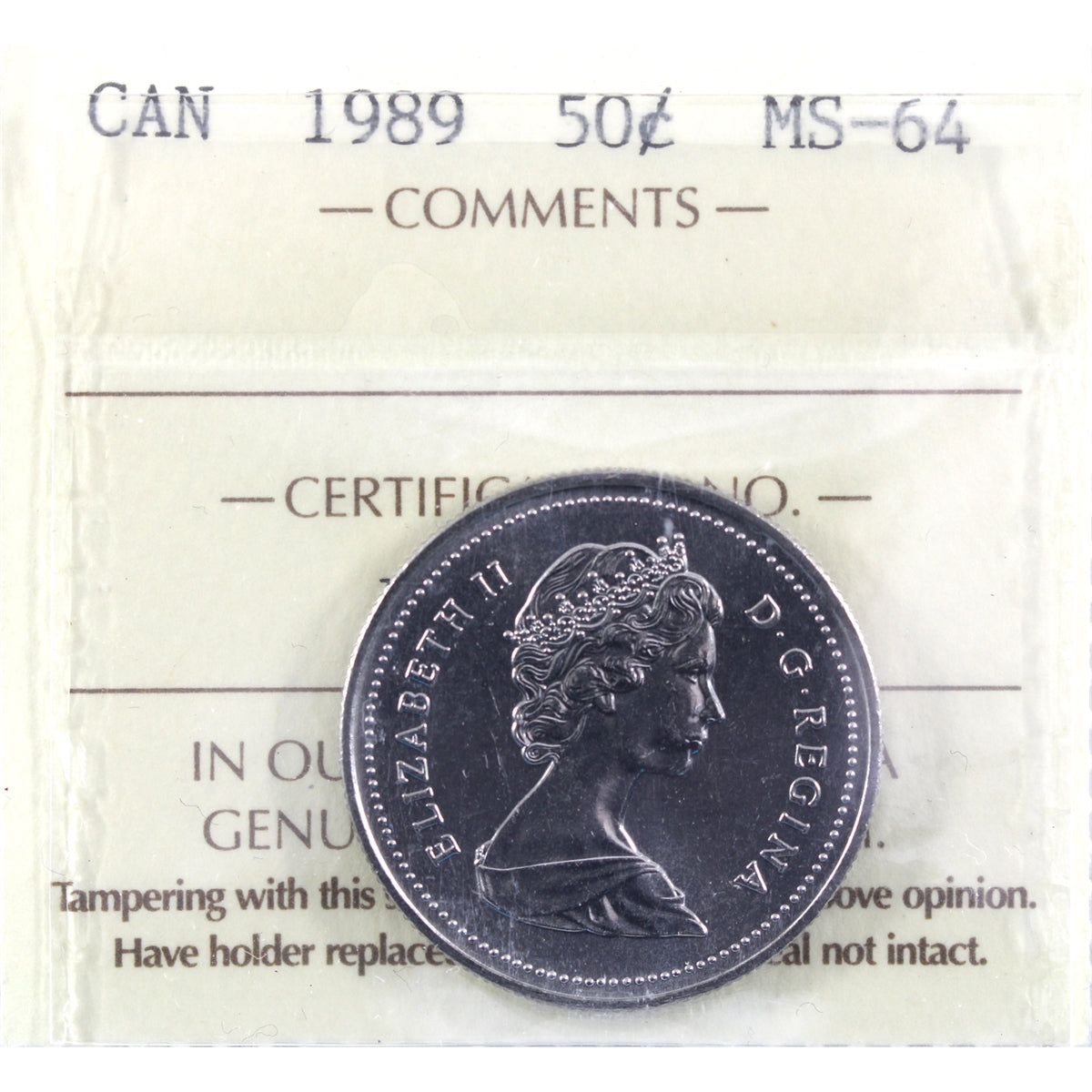 1989 Canada 50-cents ICCS Certified MS64