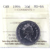 1994 Canada 50-cents ICCS Certified MS64