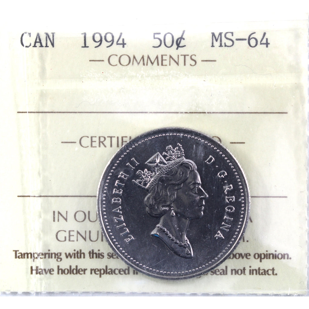 1994 Canada 50-cents ICCS Certified MS64