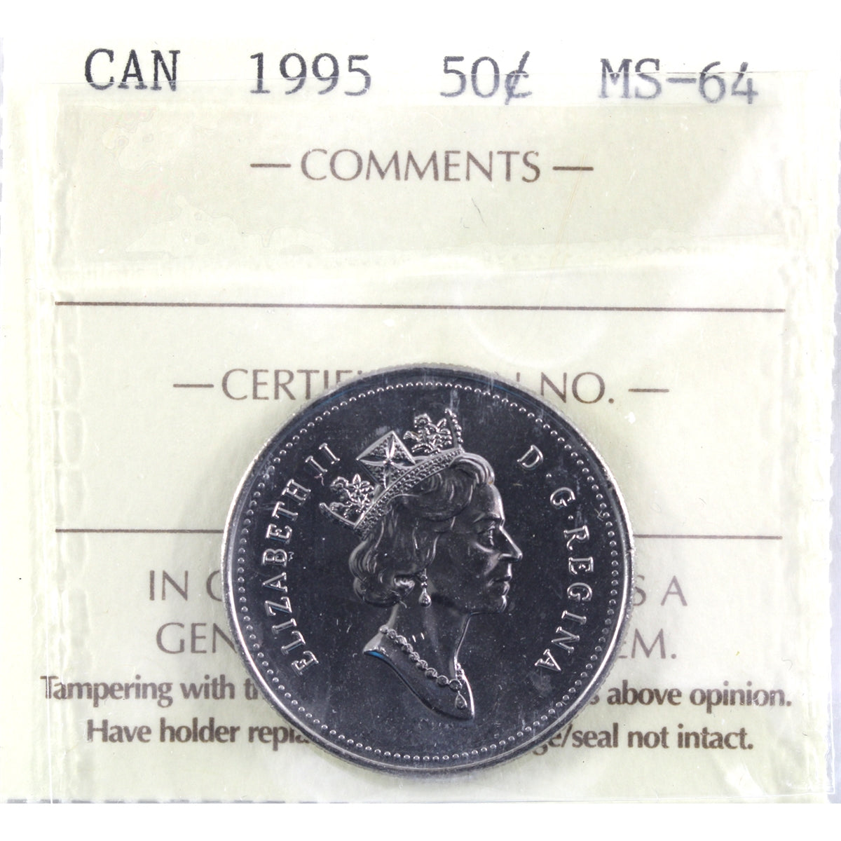 1995 Canada 50-cents ICCS Certified MS64