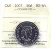 2007 Canada 50-cents ICCS Certified MS64