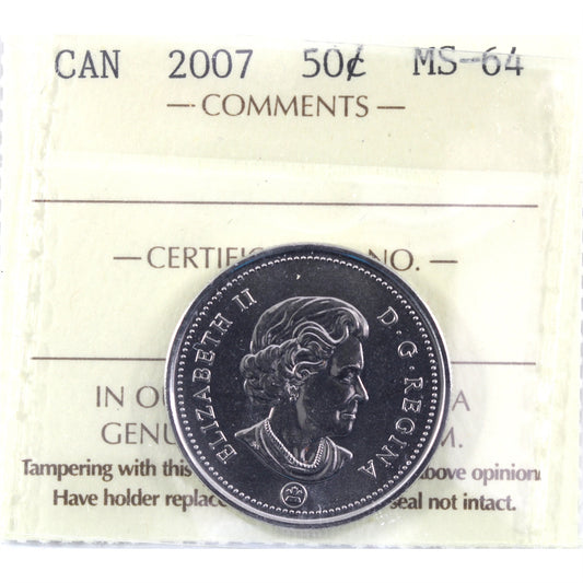 2007 Canada 50-cents ICCS Certified MS64