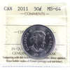 2011 Canada 50-cents ICCS Certified MS64