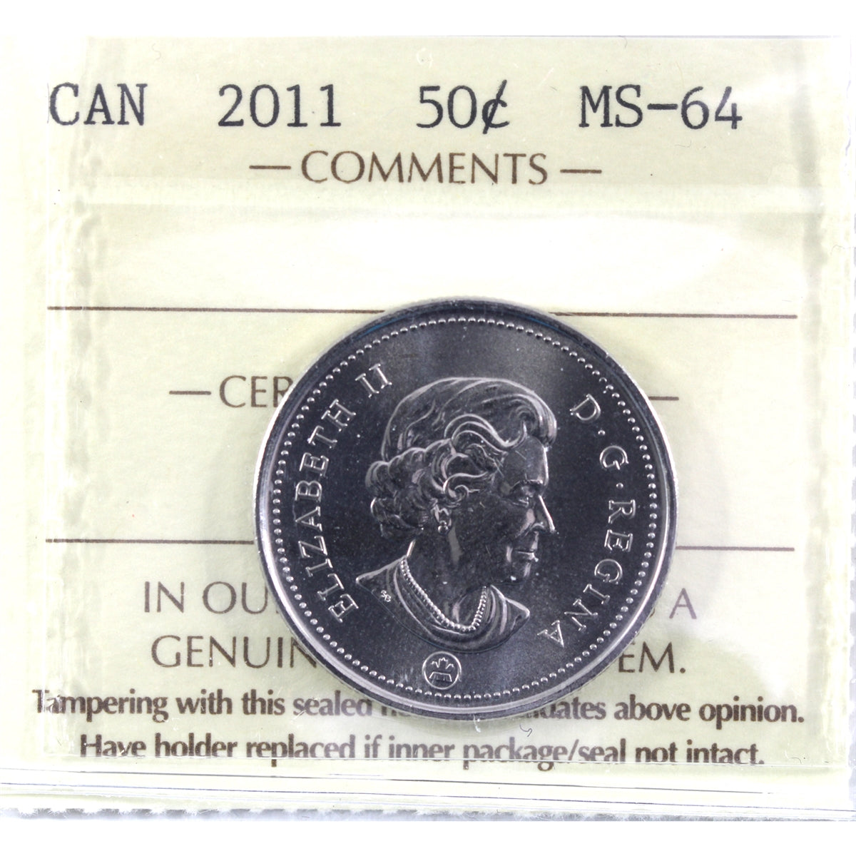 2011 Canada 50-cents ICCS Certified MS64