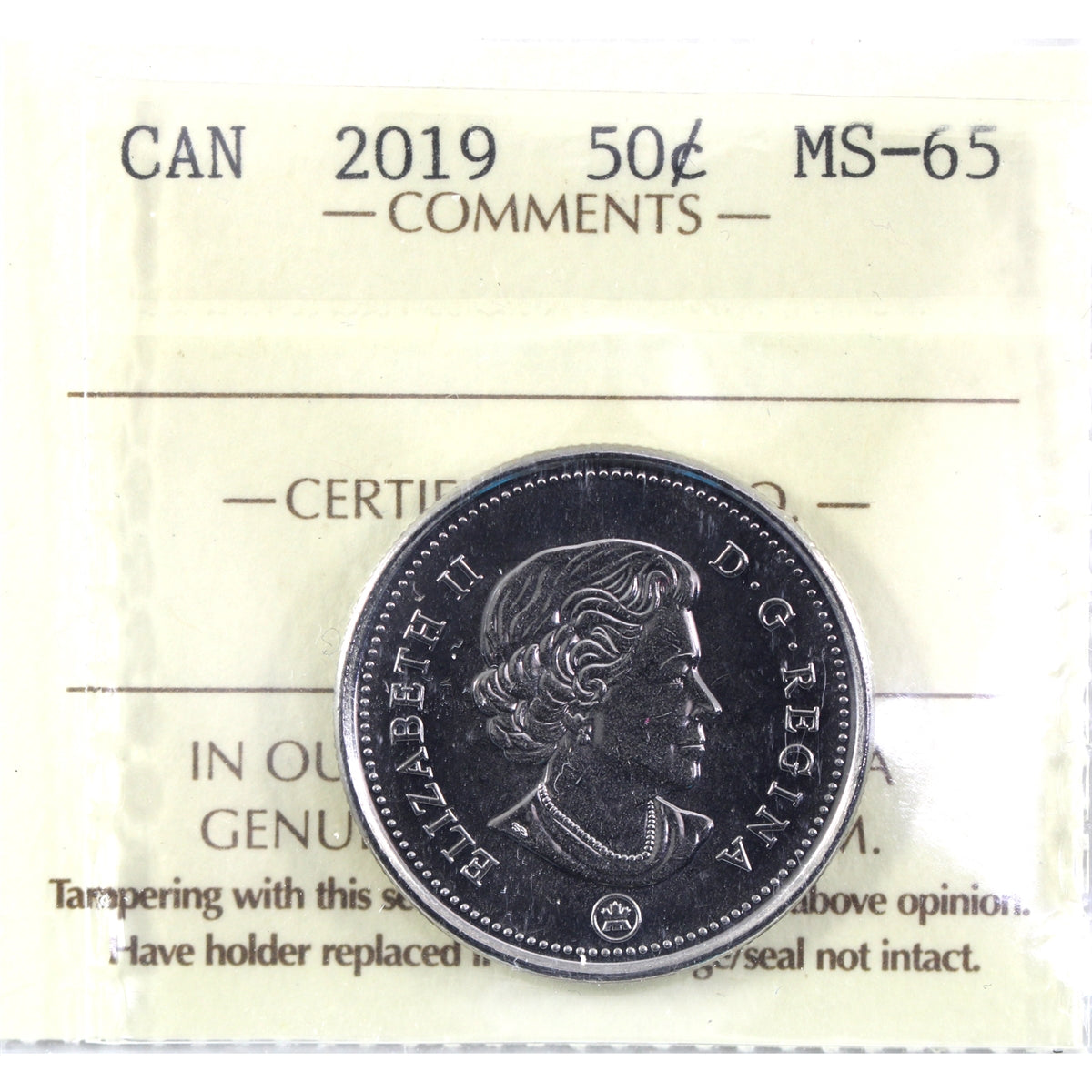 2019 Canada 50-cents ICCS Certified MS65