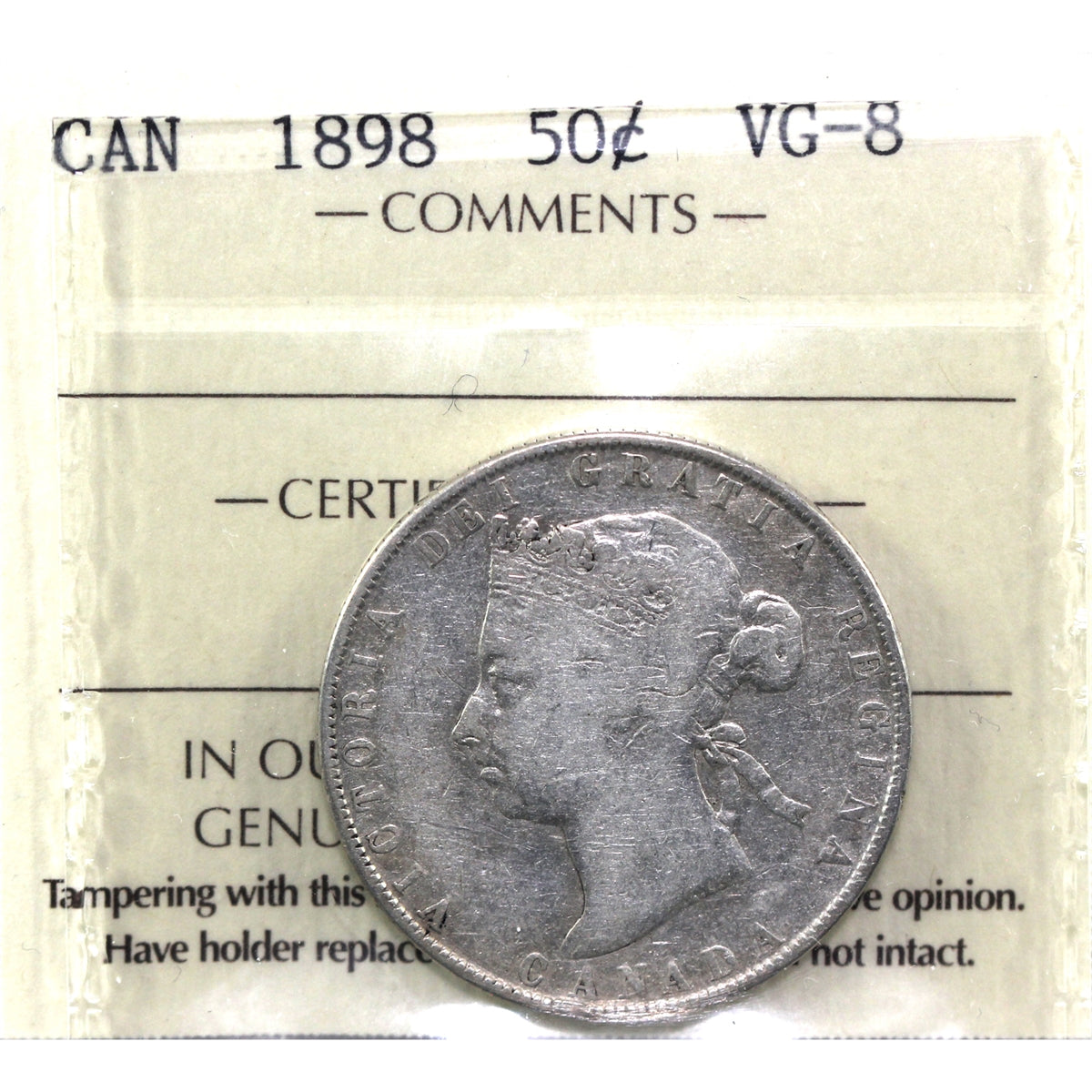 1898 Canada 50-cents ICCS Certified VG8