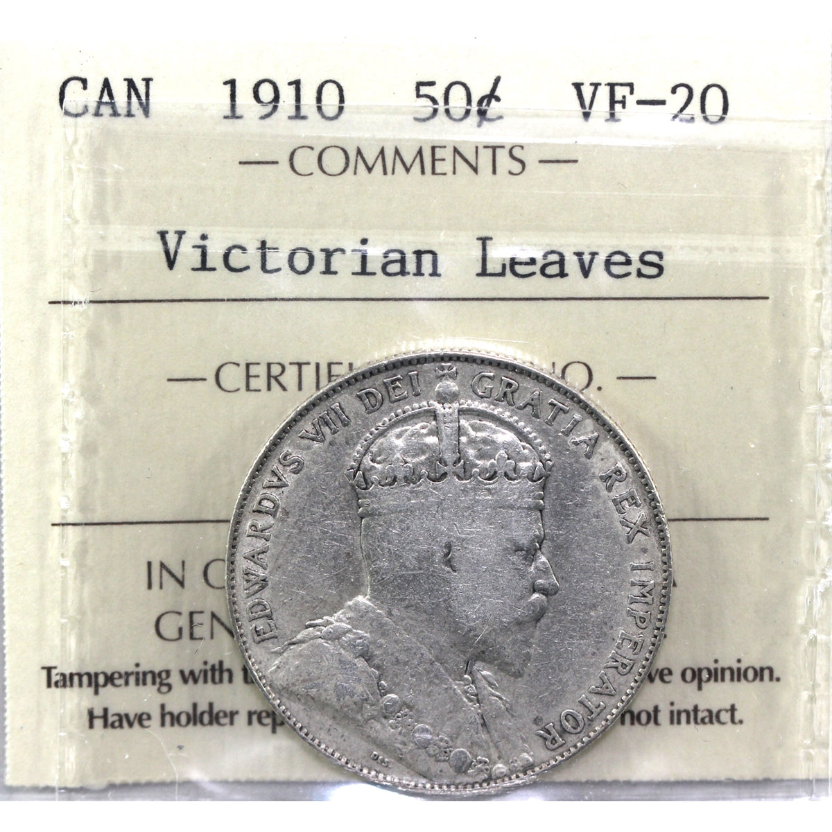 1910 Victorian Leaves Canada 50-cents ICCS Certified VF20