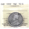 1932 Canada 50-cents ICCS Certified VG8