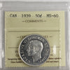 1939 Canada 50-cents ICCS Certified MS60