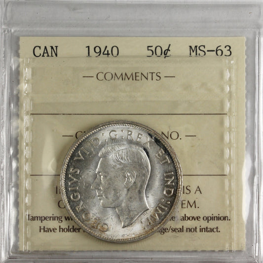 1940 Canada 50-cents ICCS Certified MS-63